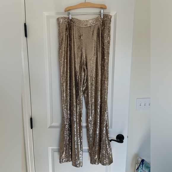 Sezane AURELIN trousers gold sequin long inseam festivals party pants nye - Picture 3 of 5